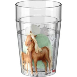 Fineste Haba glimmer kop med heste på. Kan købes på Minierne.dk sammen med mange andre fine varianter af Haba glimmer glas i plastik.